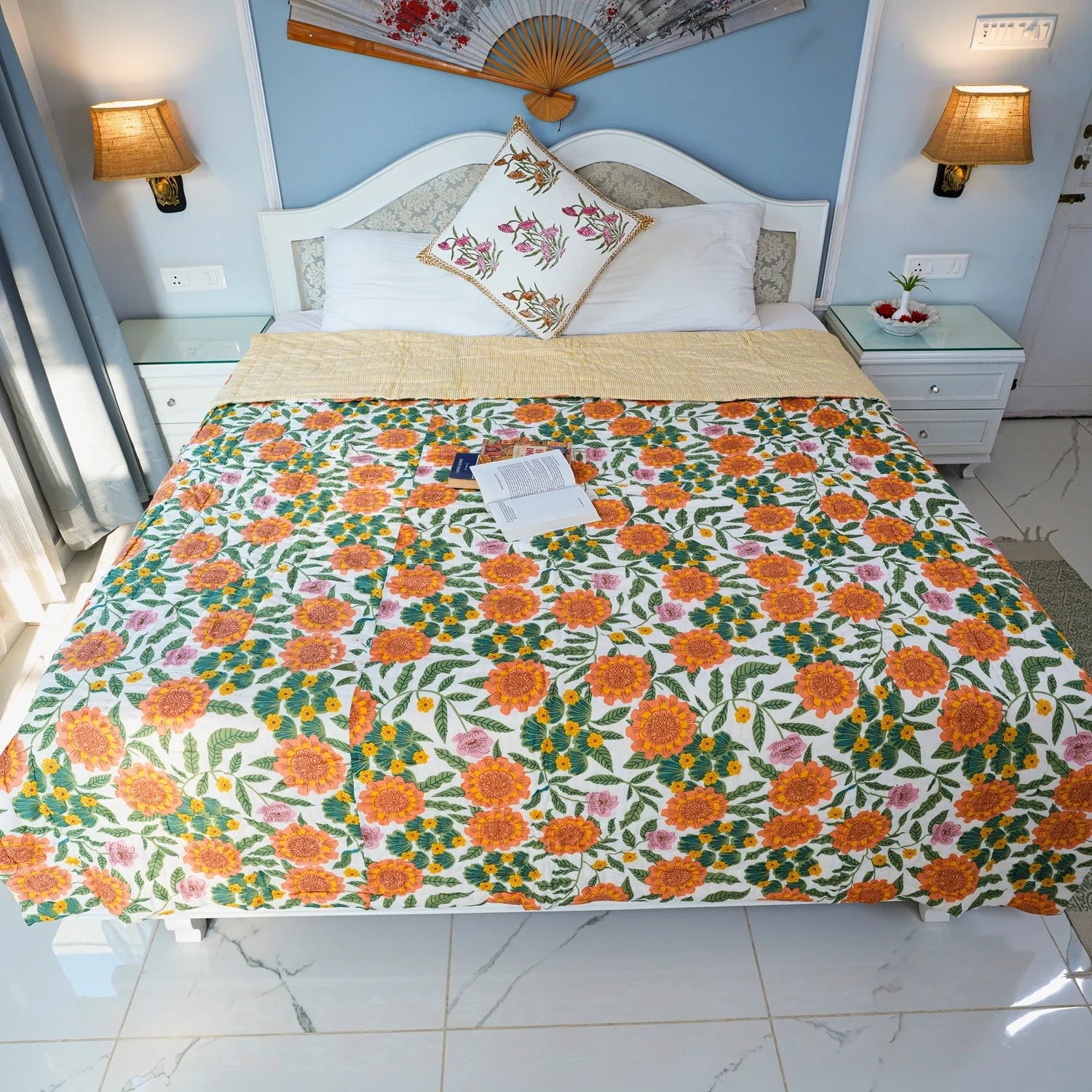 All Season Jaipuri AC Quilt | 100% Pure Cotton | Block Print | Double Bed - Gayatri